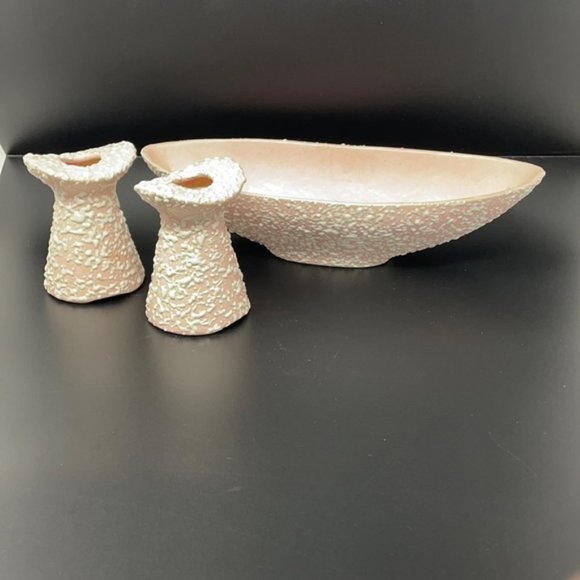 Stanford Sebring MCM Splatter Confetti Textured Console Bowl Candlesticks (2) - Picture 1 of 7
